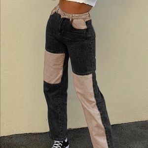 Contrast Patchwork Straight-leg Jeans